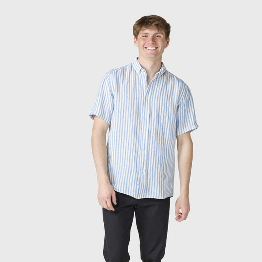 Klitmøller Collective M Dennis Short Striped Shirt Cream/Light Blue