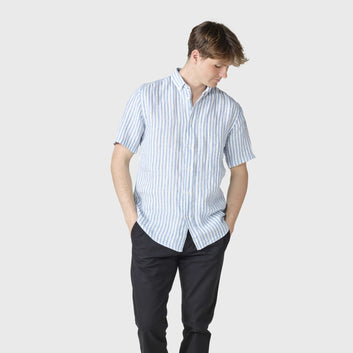 Klitmøller Collective M Dennis Short Striped Shirt Cream/Light Blue