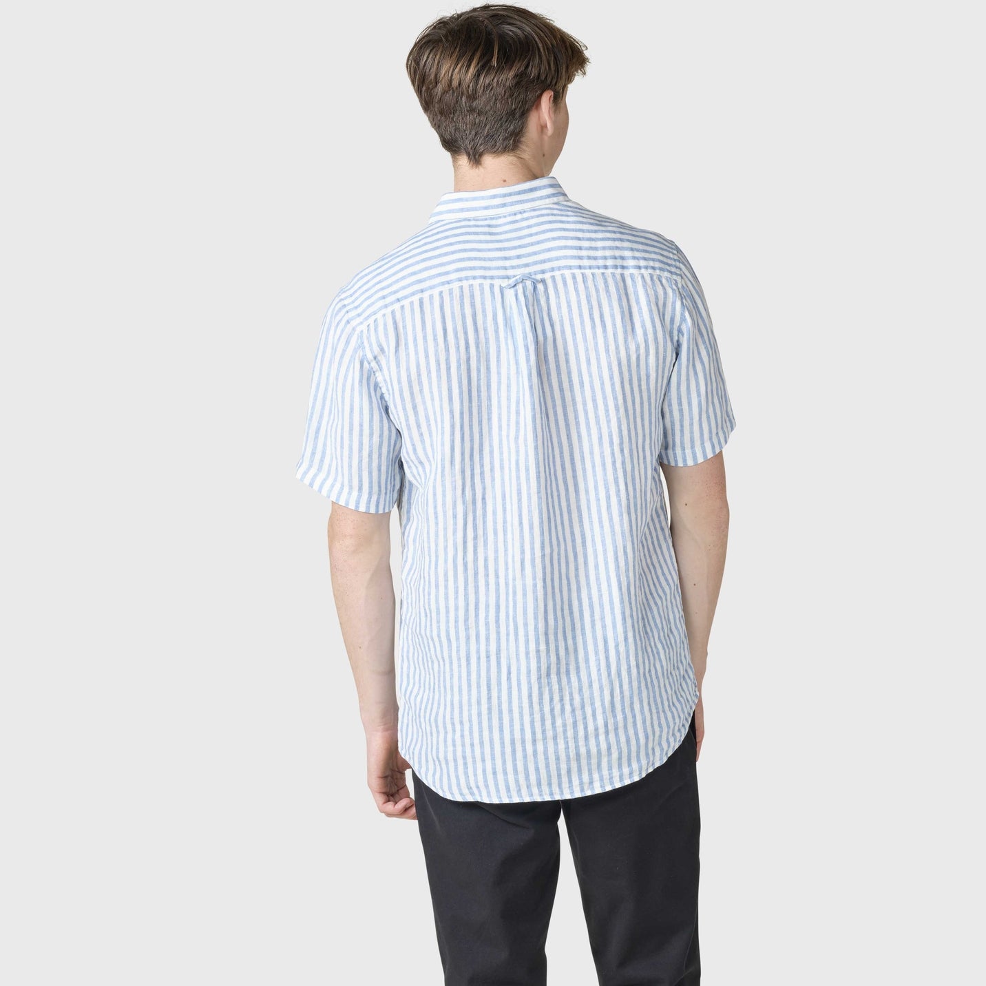 Klitmøller Collective M Dennis Short Striped Shirt Cream/Light Blue