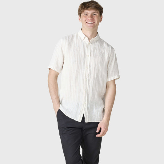 Klitmøller Collective M Dennis Short Striped Shirt Cream/Sand