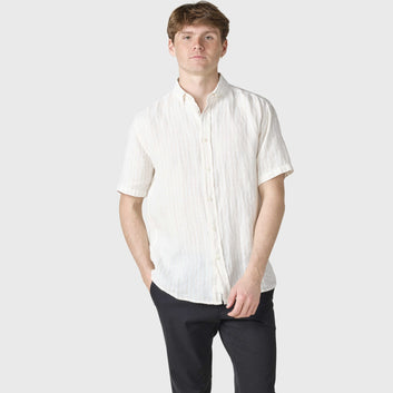 Klitmøller Collective M Dennis Short Striped Shirt Cream/Sand