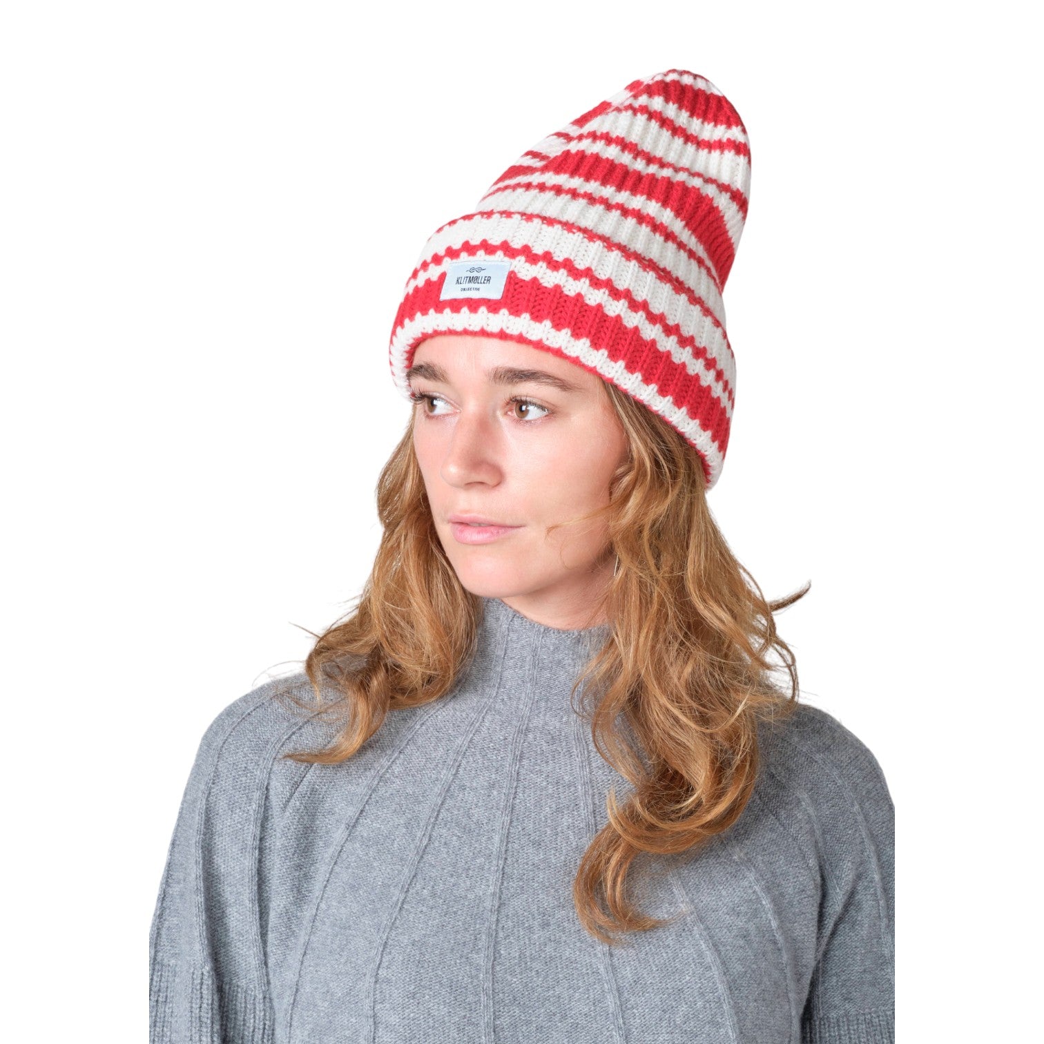 Klitmøller Collective U Stripe Wool Beanie Cream/Red