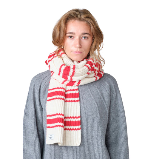 Klitmøller Collective U Stripe Wool Scarf Cream/Red