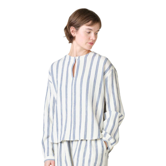 Klitmøller Collective W Poppy Stripe Blouse Cream Ocean