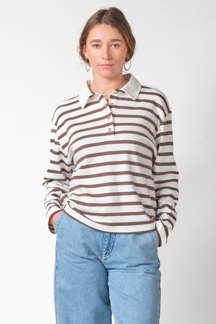 Klitmøller Collective W Anny Polo Langærmet T-Shirt Cream/Taupe