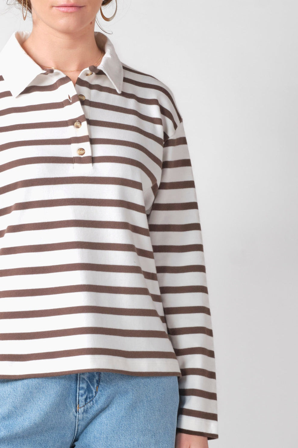 Klitmøller Collective W Anny Polo Langærmet T-Shirt Cream/Taupe