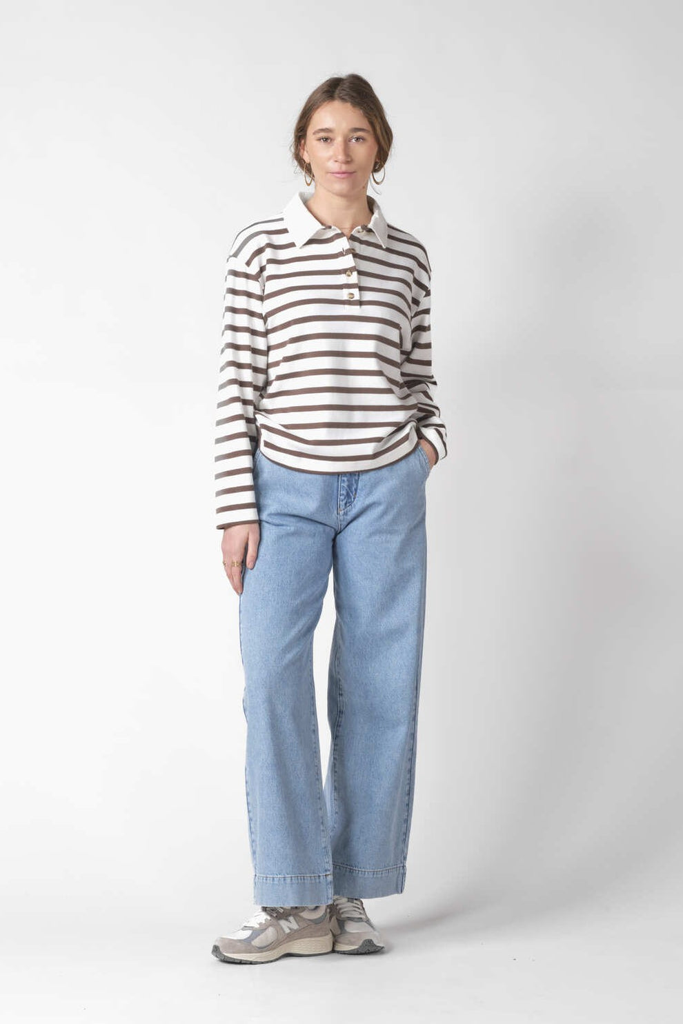 Klitmøller Collective W Anny Polo Langærmet T-Shirt Cream/Taupe