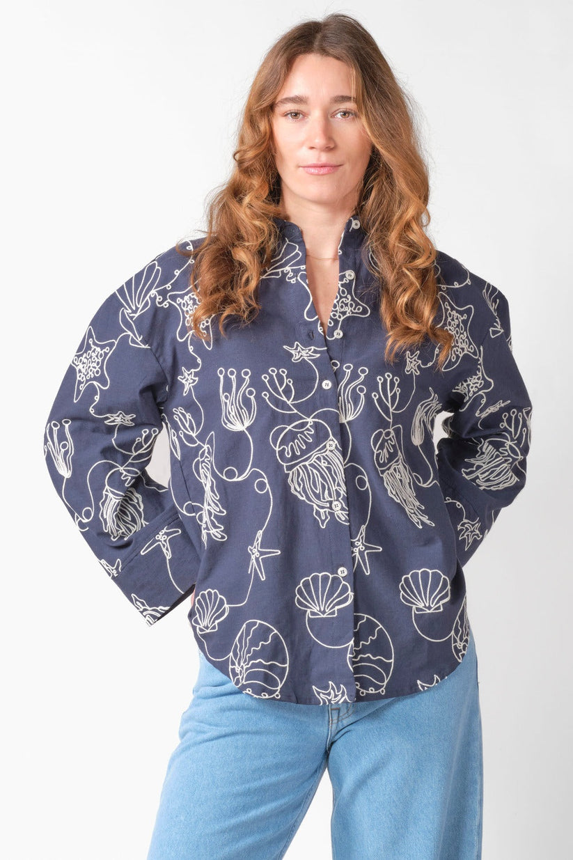 Klitmøller Collective W Svea Langærmet Shirt Navy/White
