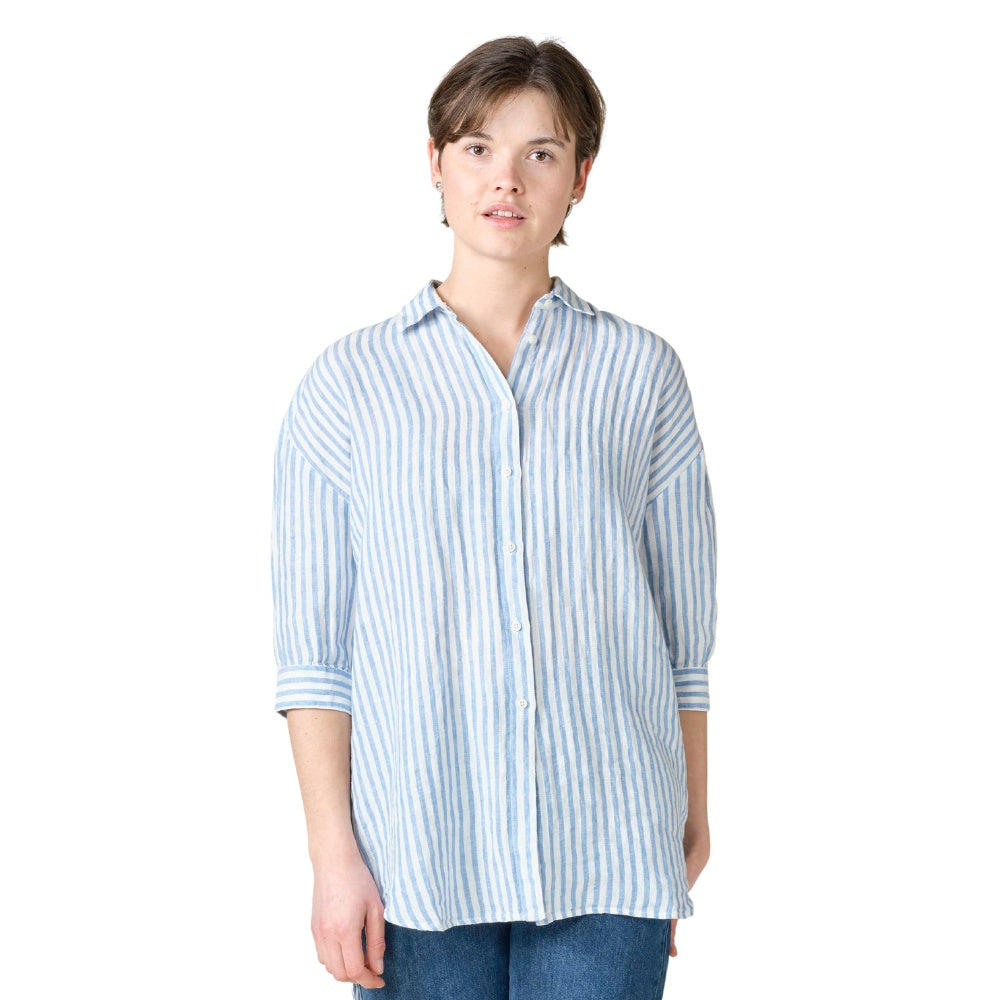 Klitmøller W Oline Hør Skjorte Cream Light Blue