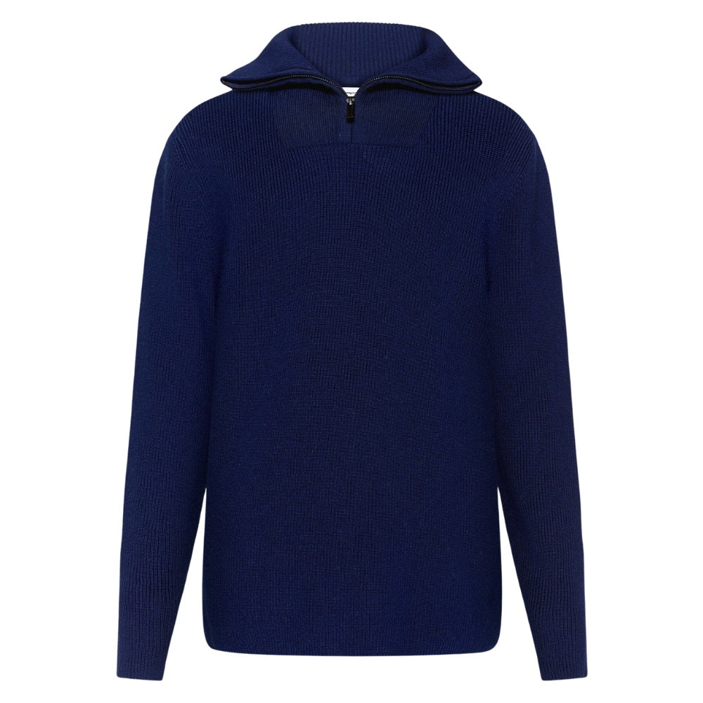 Knowledge Cotton Apparel M 1/2 Neck Zip Marino Wool Rib Knit Total Eclipse