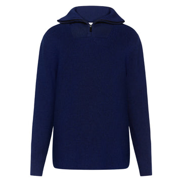 Knowledge Cotton Apparel M 1/2 Neck Zip Marino Wool Rib Knit Total Eclipse