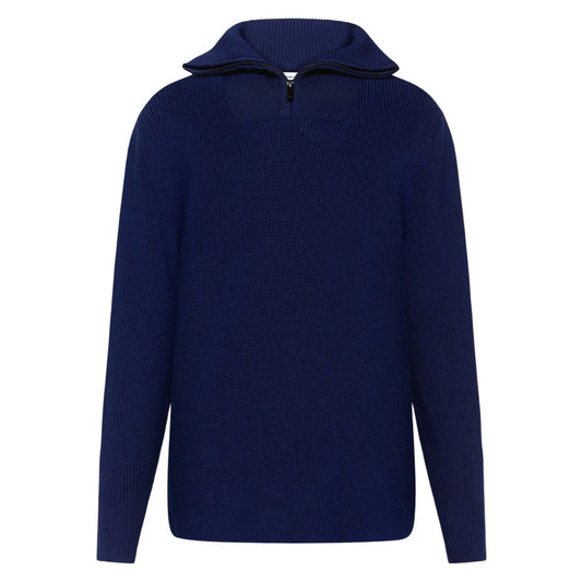 Knowledge Cotton Apparel M 1/2 Neck Zip Marino Wool Rib Knit Total Eclipse