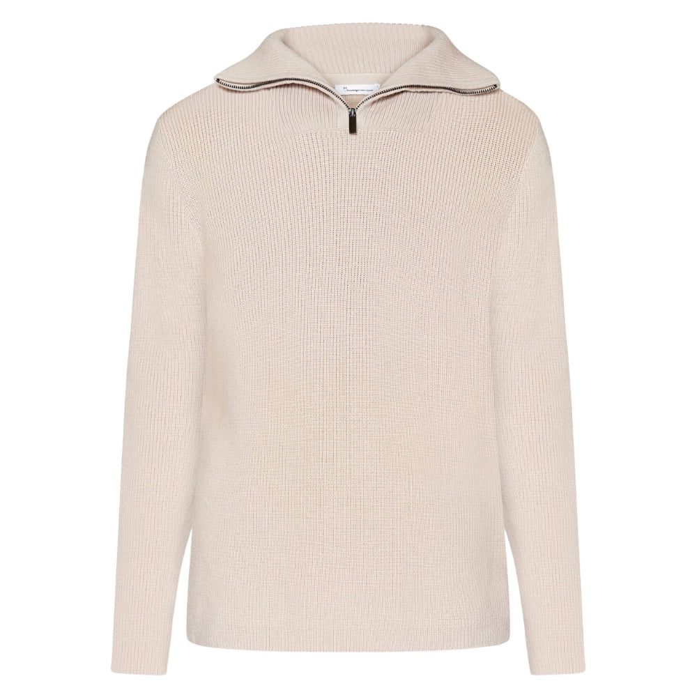 Knowledge Cotton Apparel M 1/2 Neck Zip Merino Wool Knit Kelp