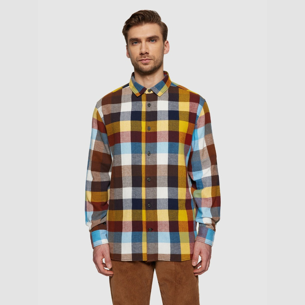Knowledge Cotton Apparel M Loose Fit Flannel Shirt Multi Check