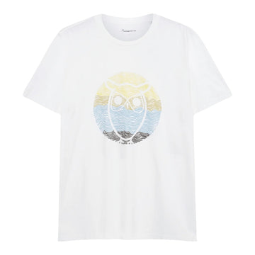 Knowledge Cotton Apparel M Regular Circled Owl Printed T-shirt Bright White