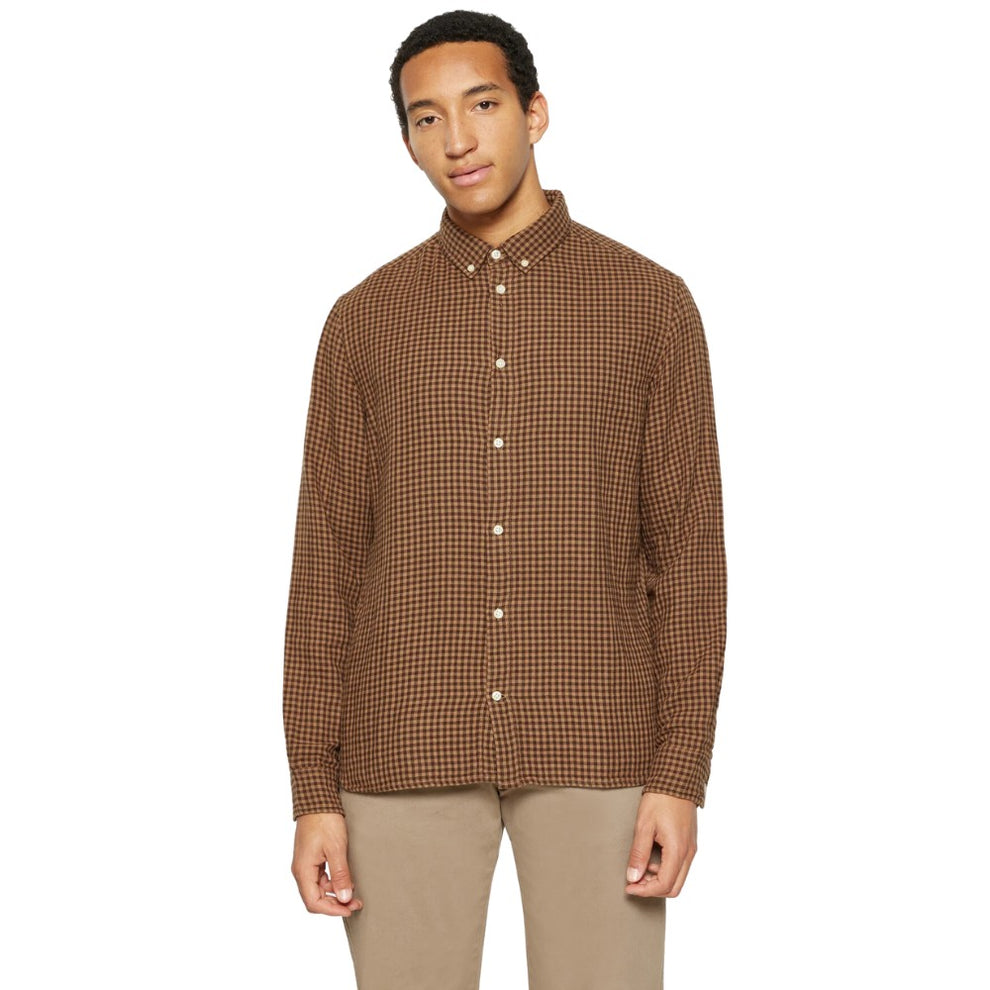 Knowledge Cotton Apparel M Regular Fit Double Layer Checkered Shirt Brown Check
