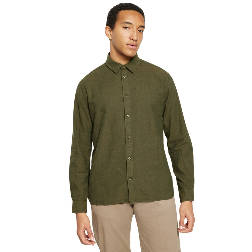 Knowledge Cotton Apparel M Regular Fit Heavy Twill Flannel Shirt Forrest Night