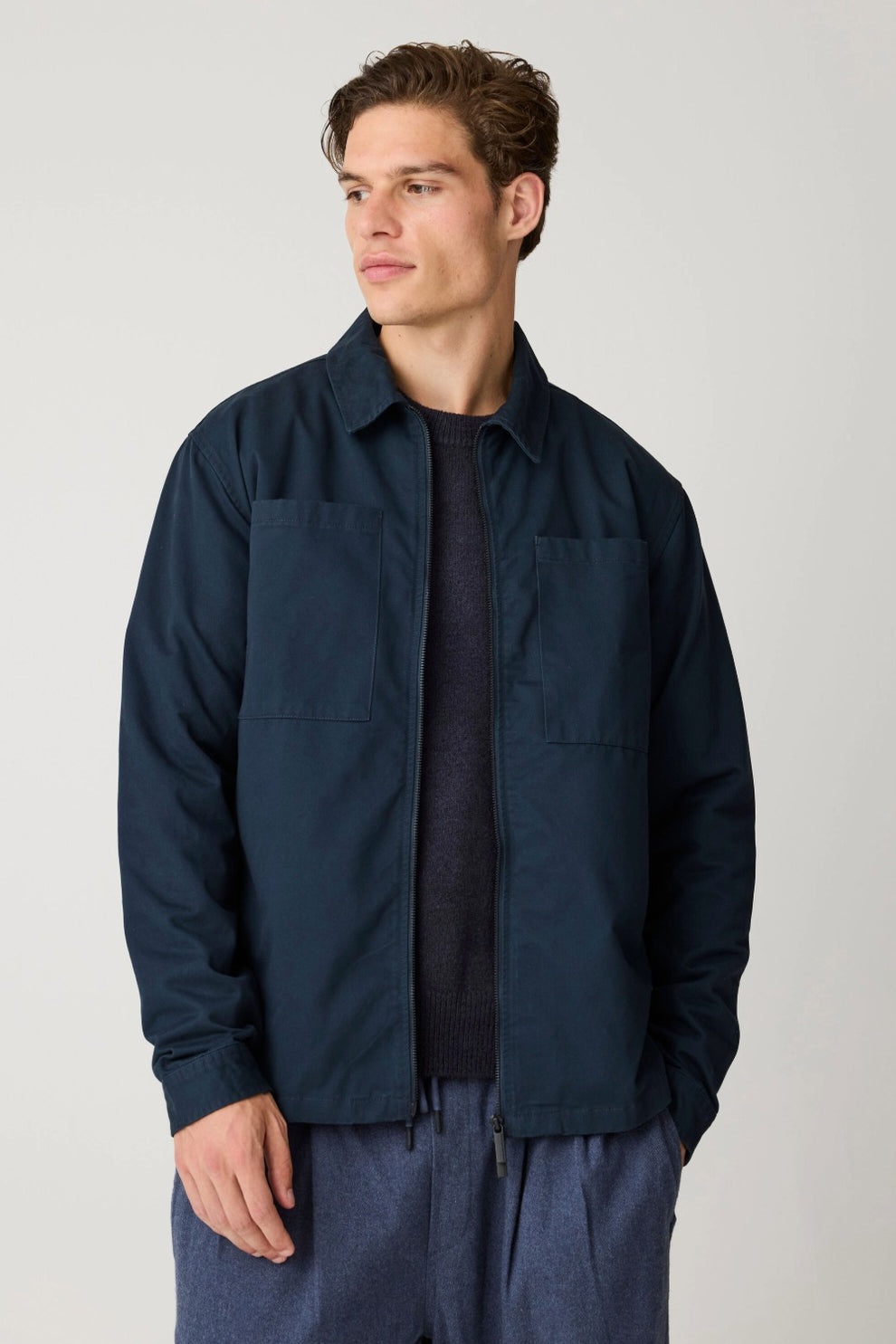 Knowledge Cotton Apparel M Twill Zip Overshirt 1001 Total Eclipse