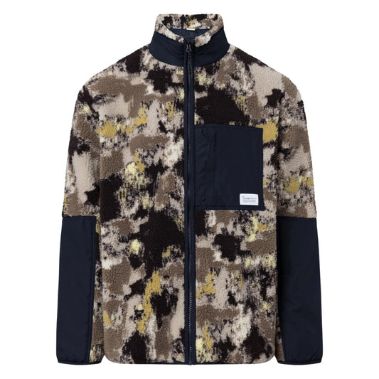 Knowledge Cotton Apparel Oversized Jaquard Sherpa Jacket Brown AOP