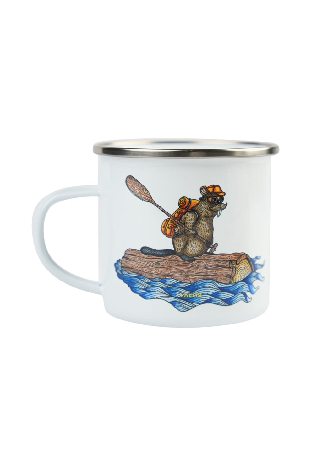 Lakor Beaver Rafting Enamel Mug White