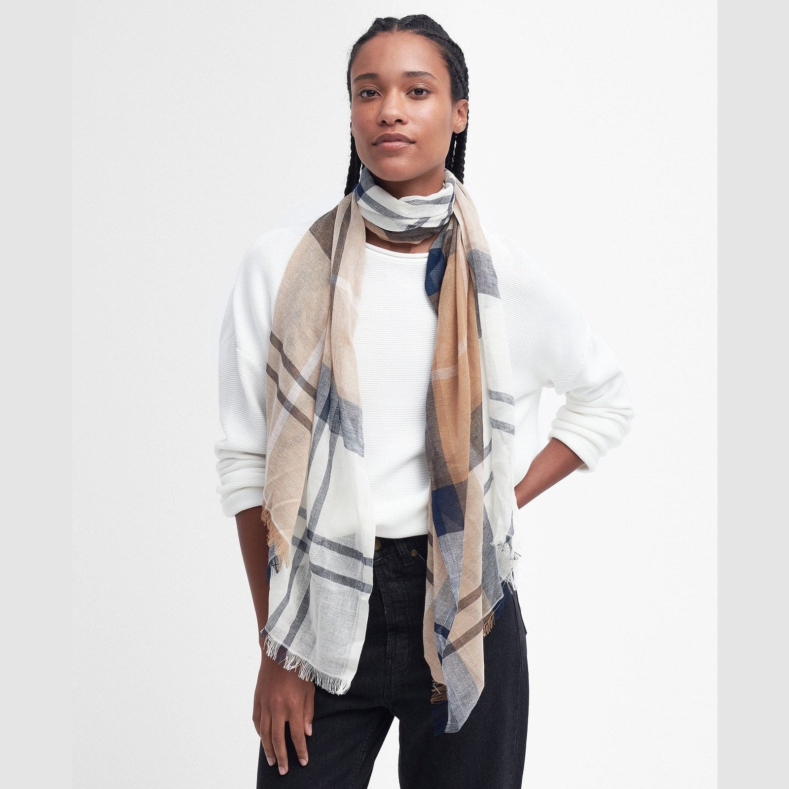 Barbour W Abigail Tartan Scarf White
