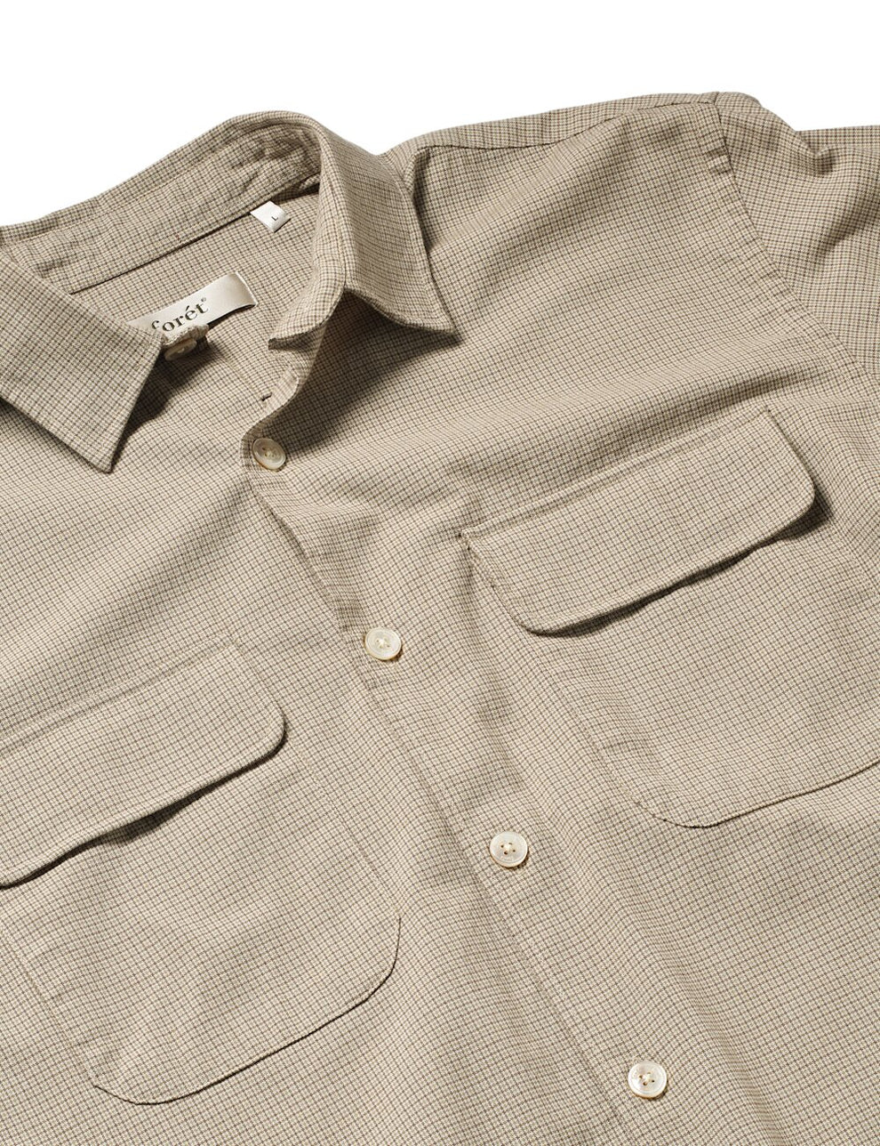 Forét Lunar Relaxed Fit Textured Overshirt Khaki Green Check