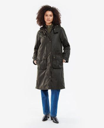 Barbour W Long Cannich Wax Olive