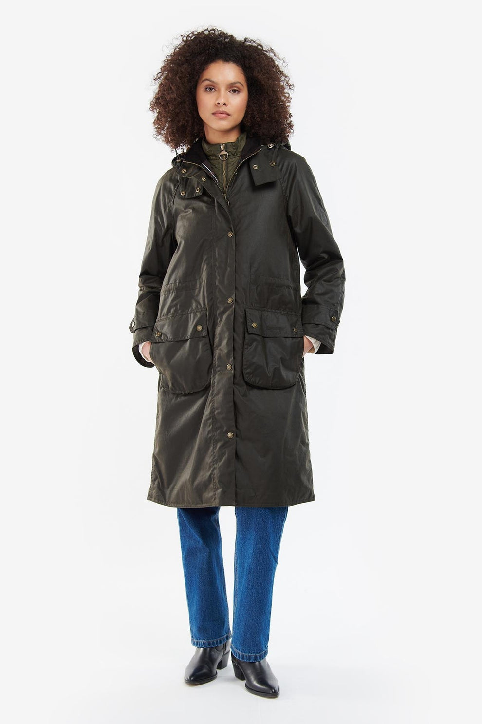 Barbour W Long Cannich Wax Olive