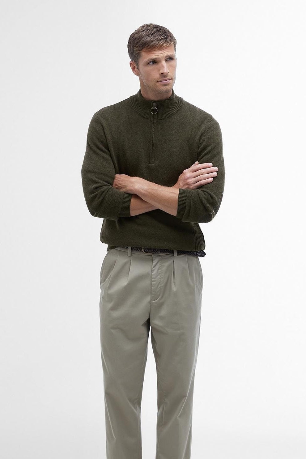 Barbour M Holden Half Zip Olive Marl