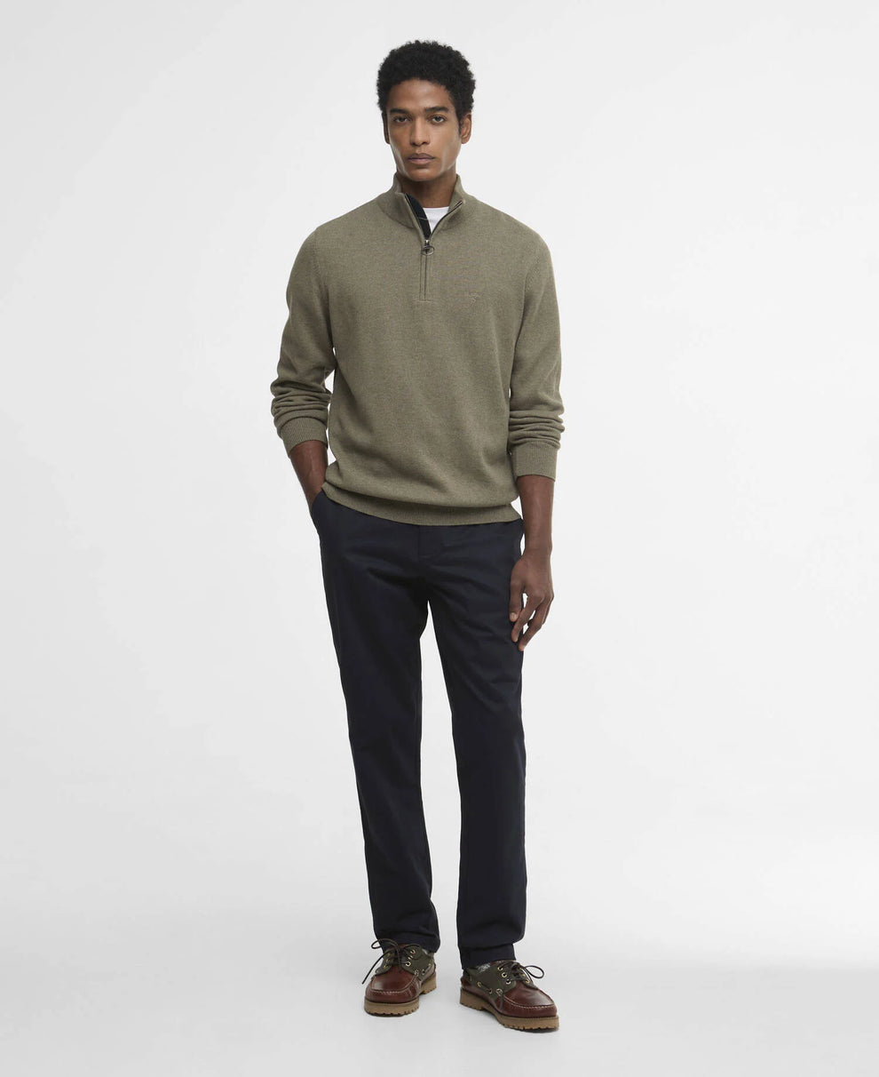 Barbour M Cotton Half Zip Knitted Jumper Smokey Olive