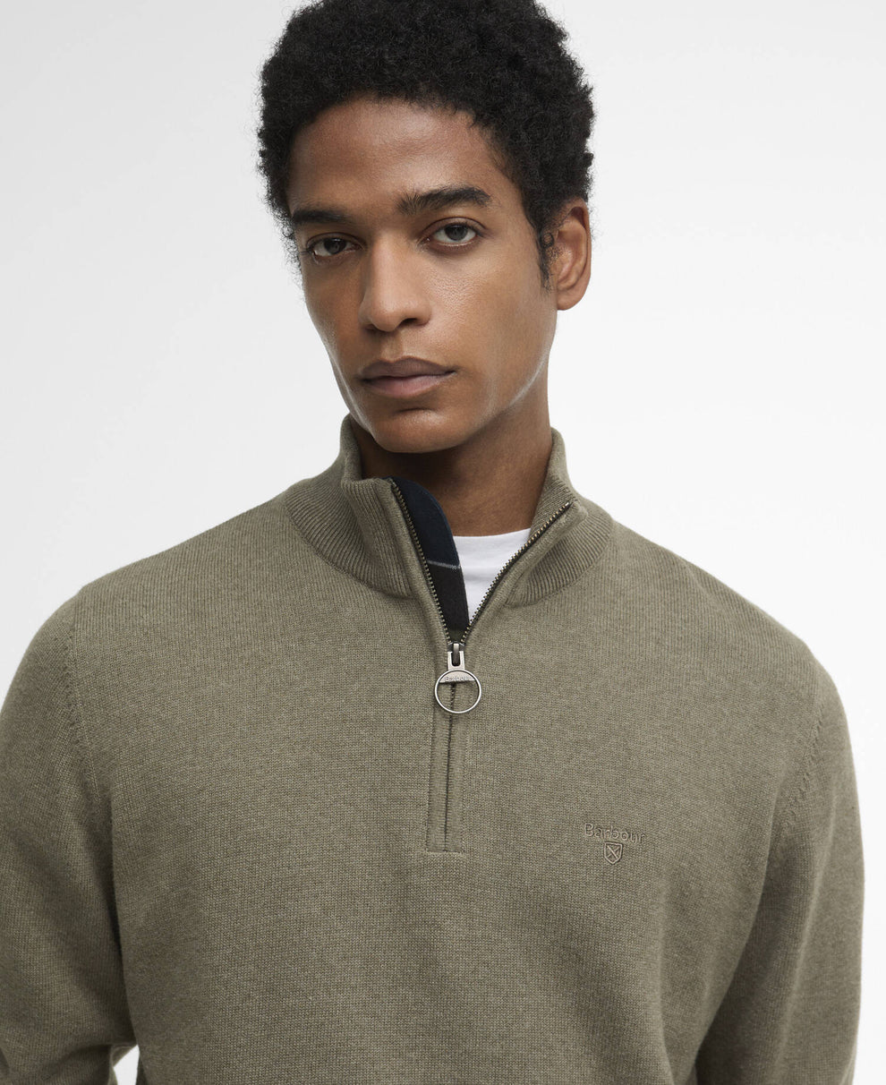 Barbour M Cotton Half Zip Knitted Jumper Smokey Olive