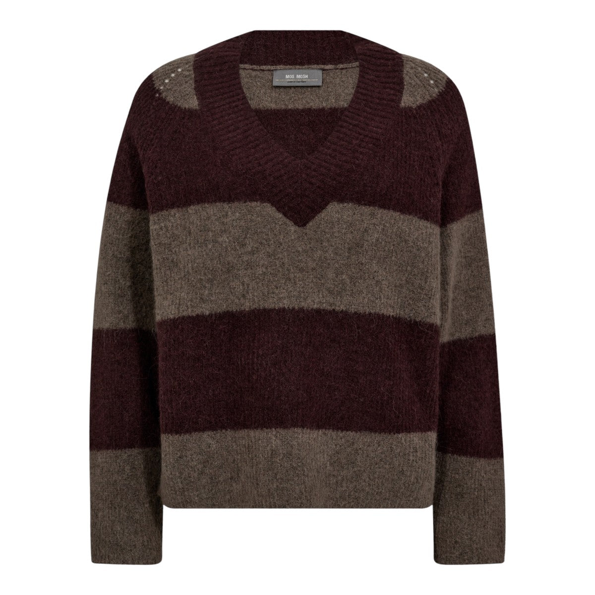 Mos Mosh Mmtaci Stripe Ls V-Neck Knit Fudge