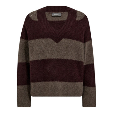 Mos Mosh Mmtaci Stripe Ls V-Neck Knit Fudge