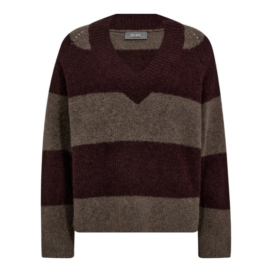 Mos Mosh Mmtaci Stripe Ls V-Neck Knit Fudge