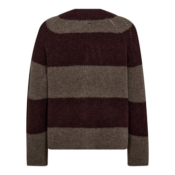 Mos Mosh Mmtaci Stripe Ls V-Neck Knit Fudge