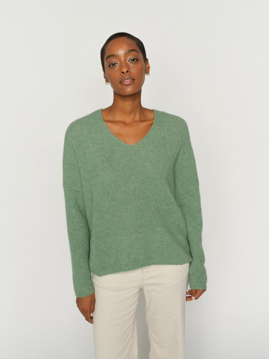 Mos Mosh Mmthora V-Neck Knit Turf Green Dame strik