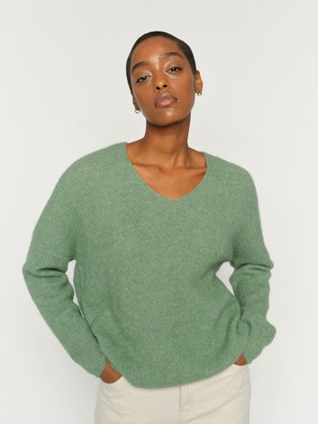 Mos Mosh Mmthora V-Neck Knit Turf Green Dame strik