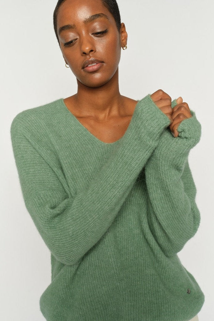 Mos Mosh Mmthora V-Neck Knit Turf Green Dame strik