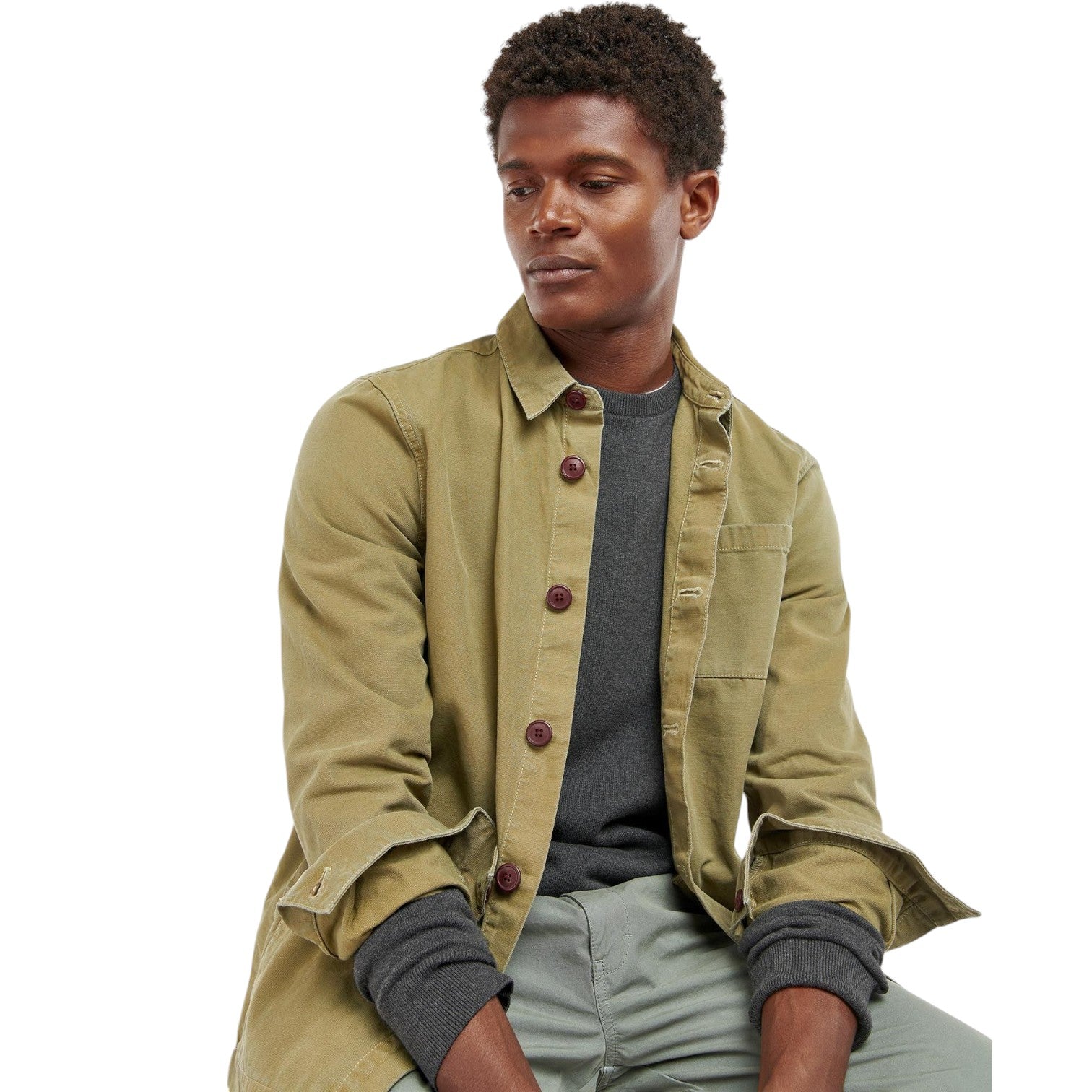 Barbour M Washed Overshirt Bleached Olive