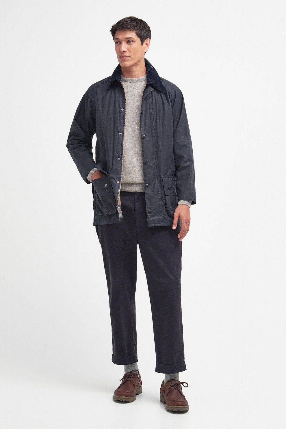 Barbour M Classic Beaufort Vokset Jakke Navy