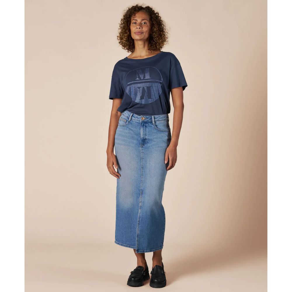 Mos Mosh Mella Long Denim Skirt With Front Split Ecru