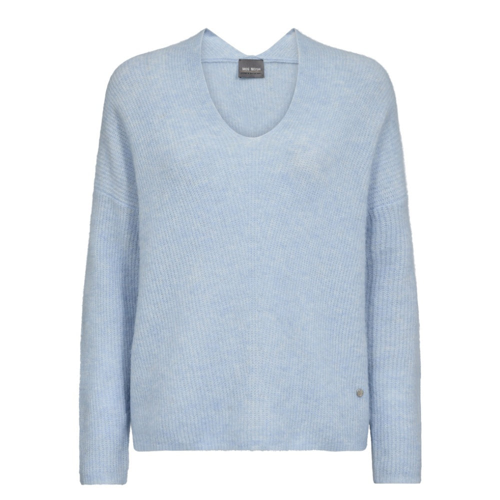 Mos Mosh W Thora V-Neck Knit Cashmere Blue