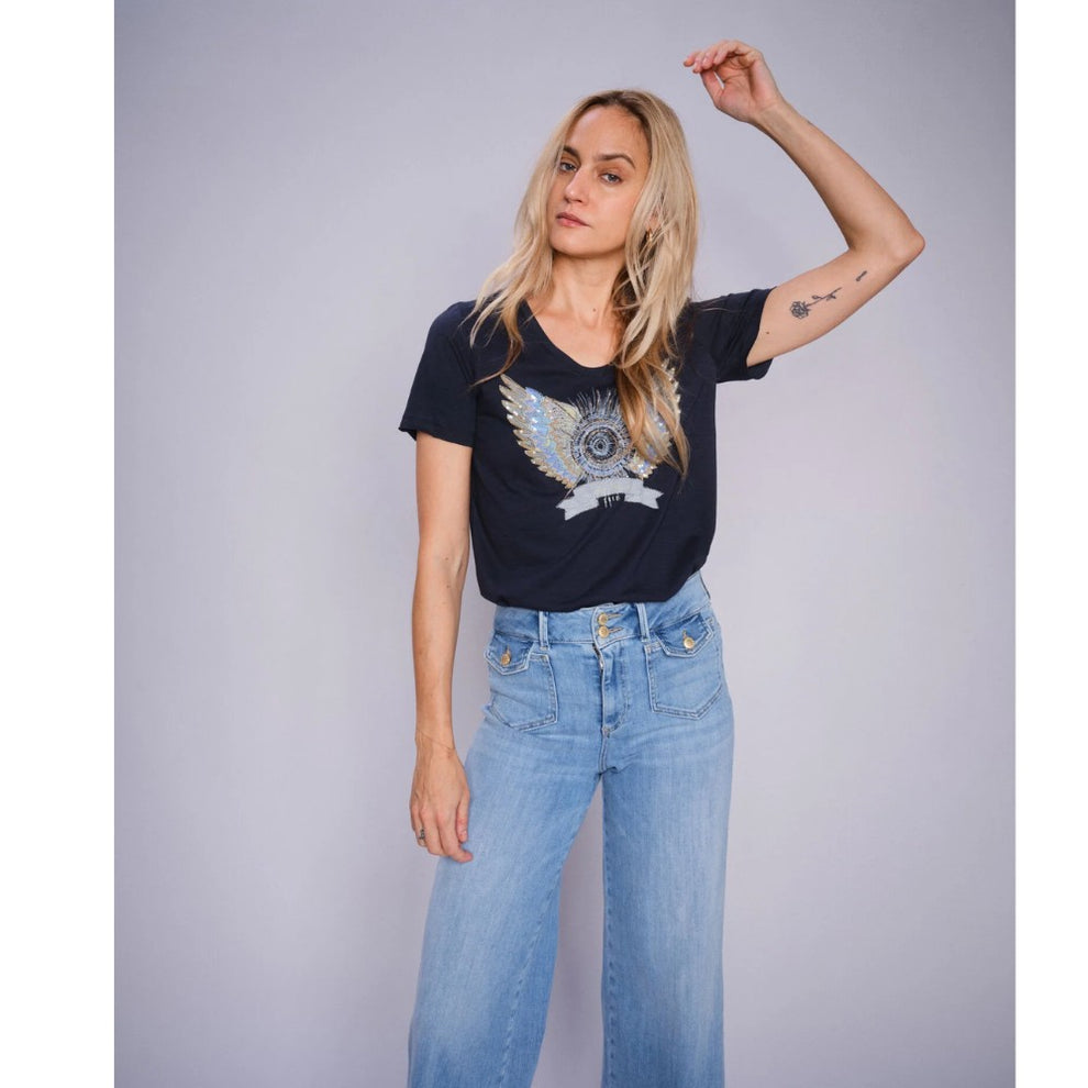 Mos Mosh Gethi Deco T-Shirt Salute Navy