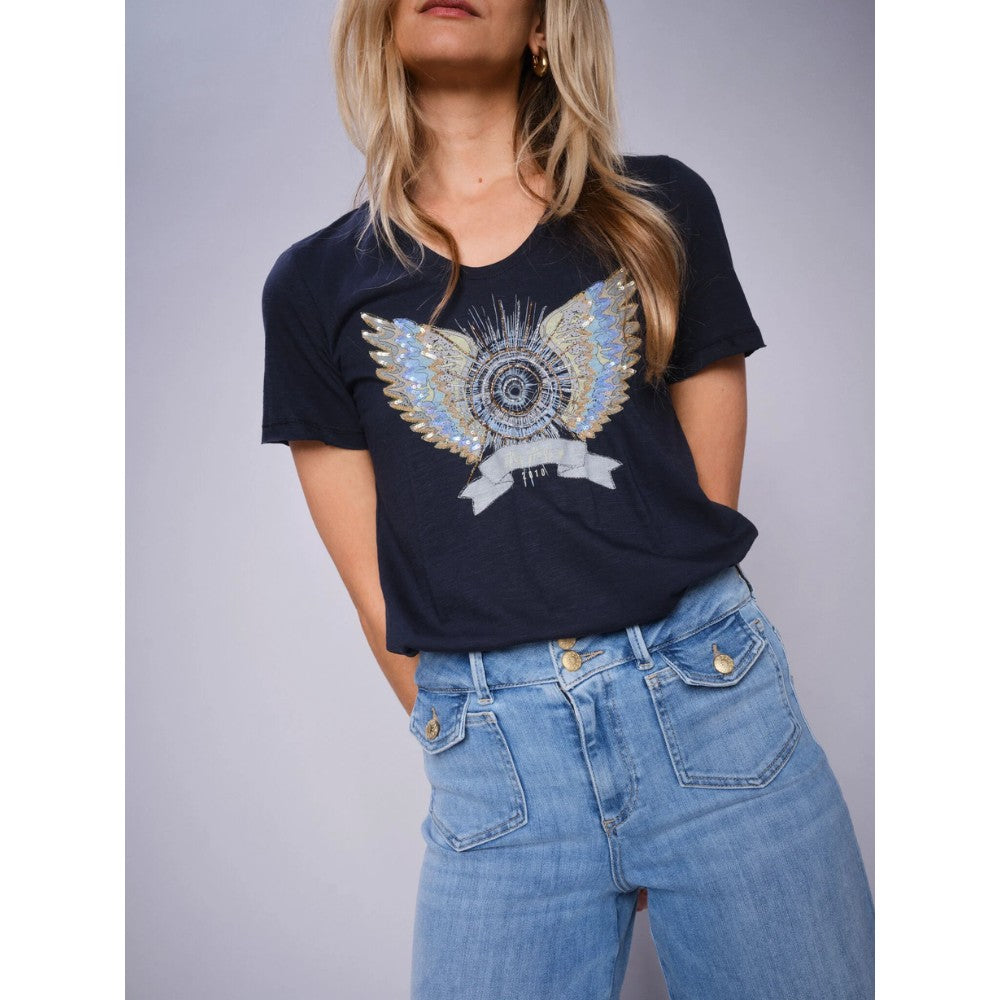 Mos Mosh Gethi Deco T-Shirt Salute Navy