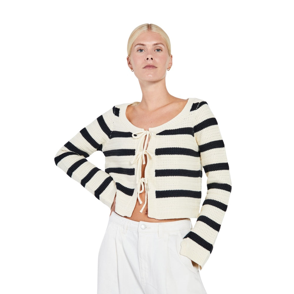 Norr W Stilla Blocking Strik Cardigan Black Stripe