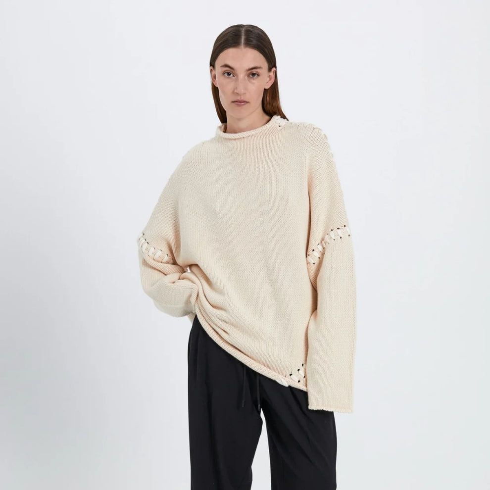 Norr W Strings Knit Top Off White