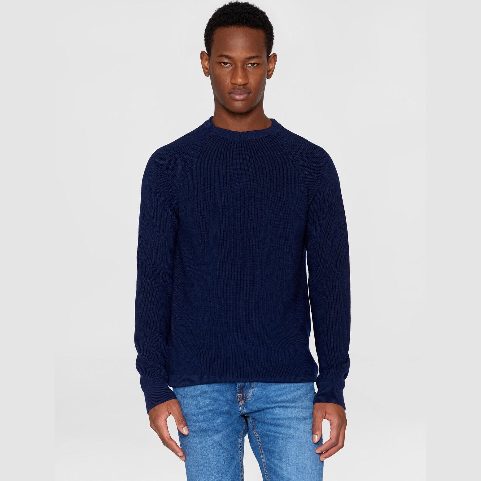 Knowledge Cotton Apparel M O-Neck Marino Wool Knit Total Eclipse