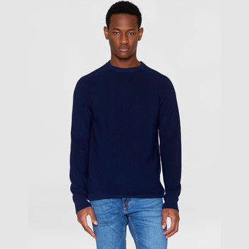 Knowledge Cotton Apparel M O-Neck Marino Wool Knit Total Eclipse