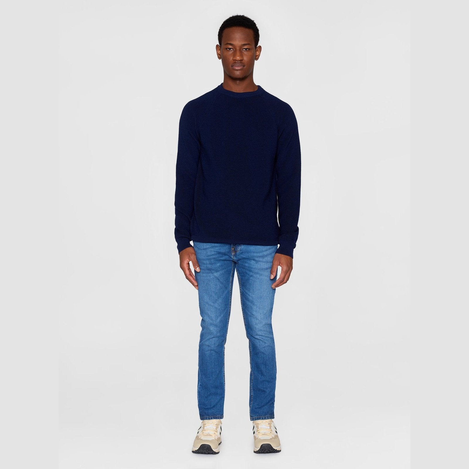 Knowledge Cotton Apparel M O-Neck Marino Wool Knit Total Eclipse