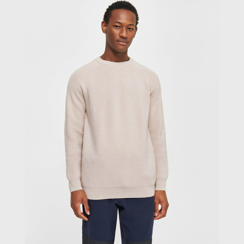 Knowledge Cotton Apparel M O-Neck Merino Wool Rib Knit Kelp